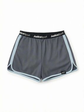 Justice Athletic Shorts in Gray with Light Blue Trim